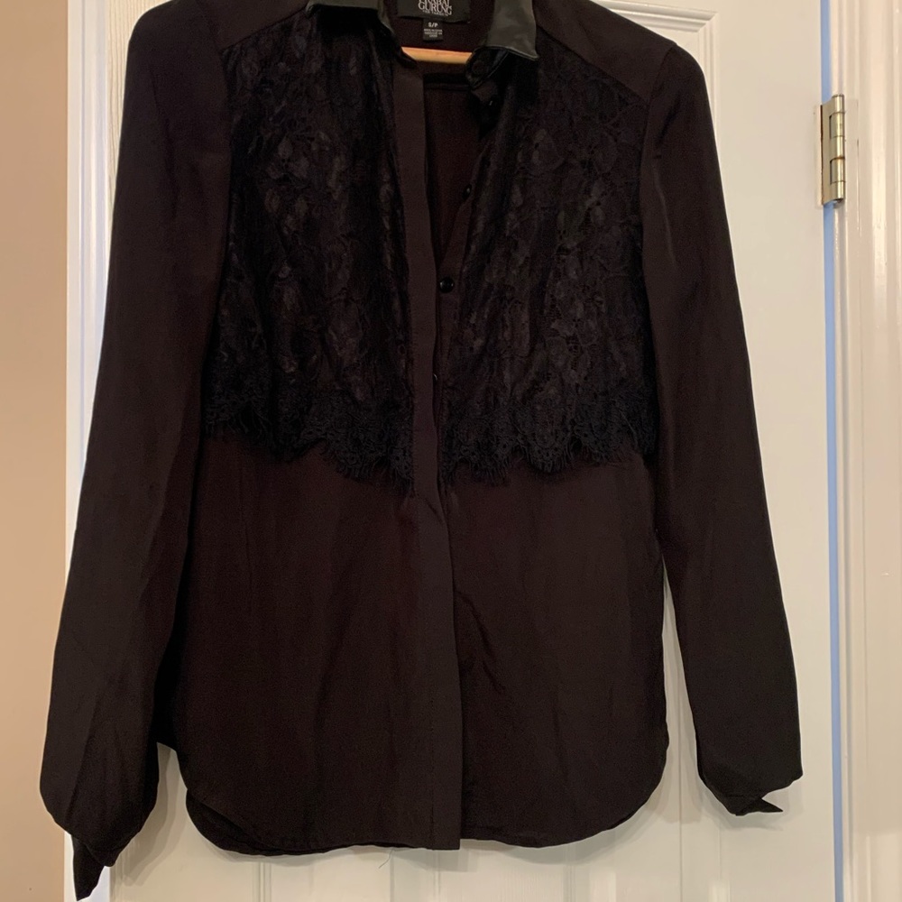 Black top with faux leather collar